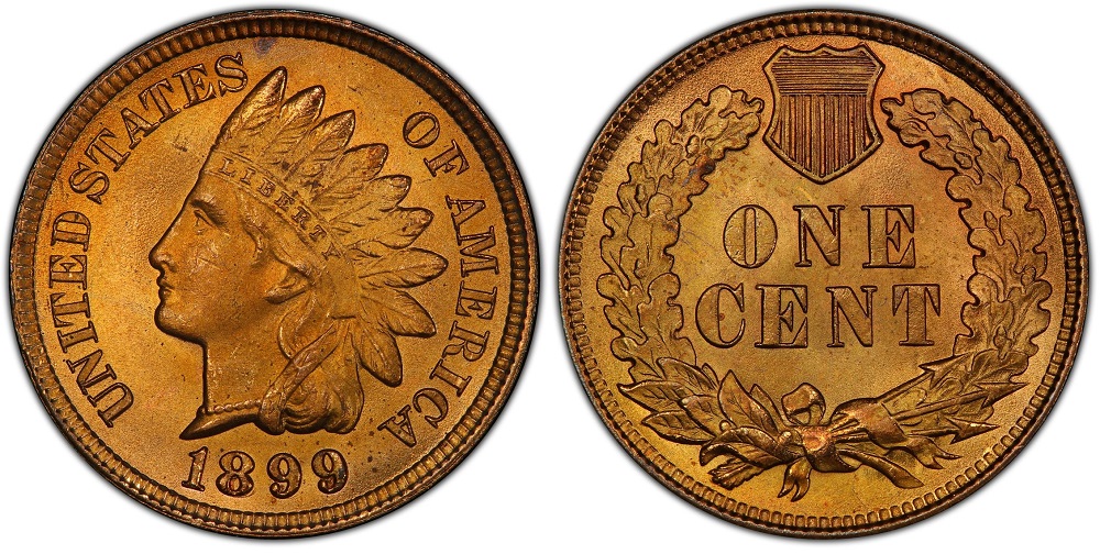 1899 Indian Head penny Repunched Date error showing doubled ghost impressions on the 99 digits